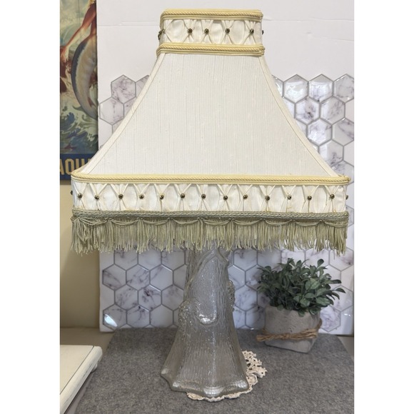 Other - Vintage Ornate boudoir Empire Lampshade Cream Tufted Fringe 11" Tall